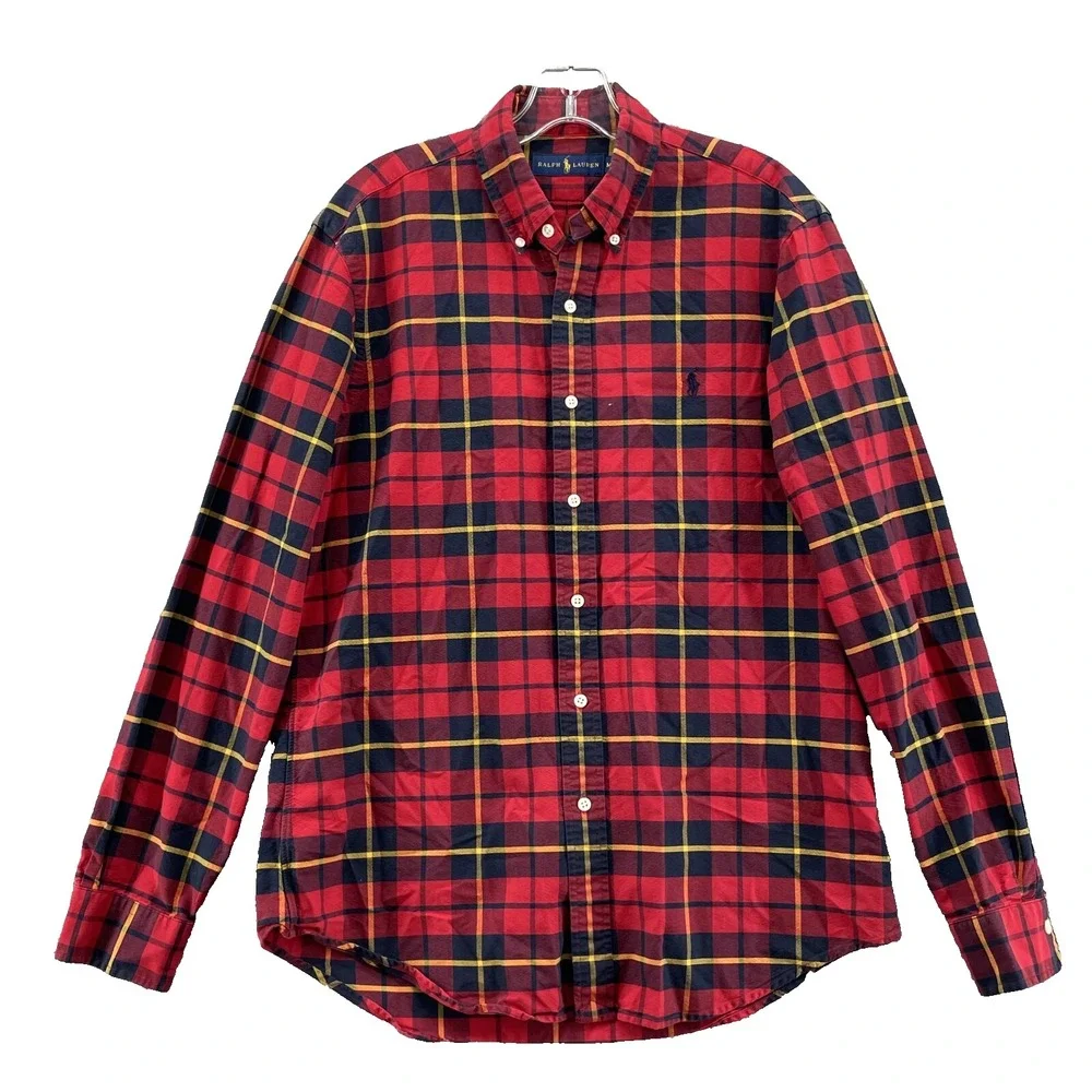 Ralph Lauren Shirt Men's Medium Tartan Oxford Sport Office Golf 90s Cabin Preppy